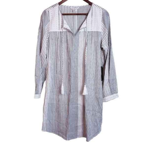 Artisan Other - CCO Artisan NY Womens Pajama Gown Long Sleeve Gray White Striped Size Medium